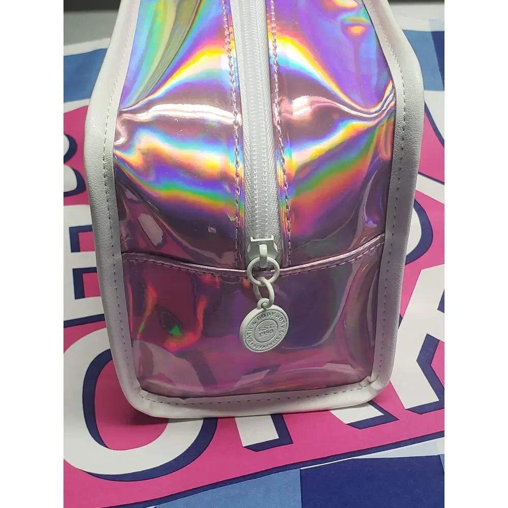 BBW Pink Iridescent Prismatic Zipper Cosmetic Overnight Travel Compact Bag